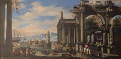 Capriccio of Mediterranean Port and Classical Architectural Ruins Oil on Canvas - 632992