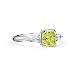 Carat Fancy Yellow Green Radiant Cut Diamond 3 Stone Ring in 18K White Gold - 3540697