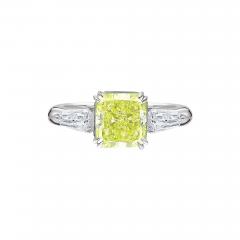 Carat Fancy Yellow Green Radiant Cut Diamond 3 Stone Ring in 18K White Gold - 3610358