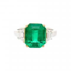 Carat Insignificant Oil Colombian Emerald Trapezoid Cut Diamond 3 Stone Ring - 3610493