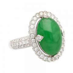 Carat Jadeite Jade A Ring with Round Cut Diamond Halo 18K Milgrain Finish - 3509965