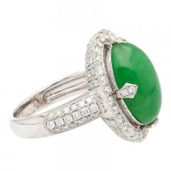 Carat Jadeite Jade A Ring with Round Cut Diamond Halo 18K Milgrain Finish - 3509982
