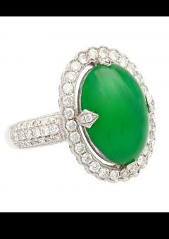 Carat Jadeite Jade A Ring with Round Cut Diamond Halo 18K Milgrain Finish - 3509984