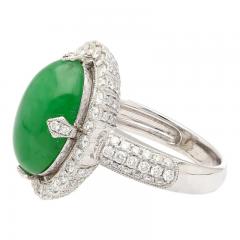 Carat Jadeite Jade A Ring with Round Cut Diamond Halo 18K Milgrain Finish - 3509988