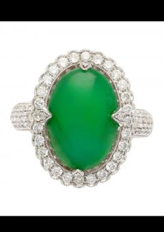 Carat Jadeite Jade A Ring with Round Cut Diamond Halo 18K Milgrain Finish - 3510081