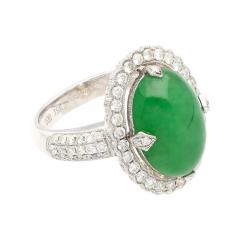 Carat Jadeite Jade A Ring with Round Cut Diamond Halo 18K Milgrain Finish - 3510084