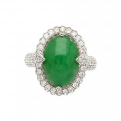 Carat Jadeite Jade A Ring with Round Cut Diamond Halo 18K Milgrain Finish - 3570421