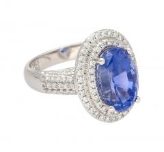 Carat No Heat Oval Cut Blue Sapphire and Diamond Halo 18K Ring GRS Certified - 3510002