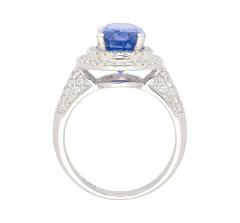 Carat No Heat Oval Cut Blue Sapphire and Diamond Halo 18K Ring GRS Certified - 3510004
