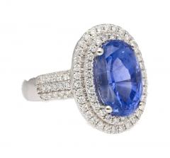 Carat No Heat Oval Cut Blue Sapphire and Diamond Halo 18K Ring GRS Certified - 3510005