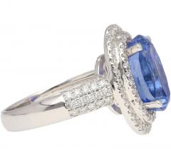 Carat No Heat Oval Cut Blue Sapphire and Diamond Halo 18K Ring GRS Certified - 3510009
