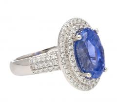 Carat No Heat Oval Cut Blue Sapphire and Diamond Halo 18K Ring GRS Certified - 3510010