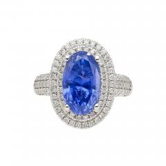 Carat No Heat Oval Cut Blue Sapphire and Diamond Halo 18K Ring GRS Certified - 3570424