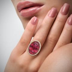 Carat No Heat Purplish Pink Tourmaline Round Diamond 18K White Gold Ring - 3552904