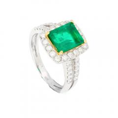 Carat Old Mine Muzo Colombian Emerald Diamond Halo with Split Shank 18K Ring - 3549654