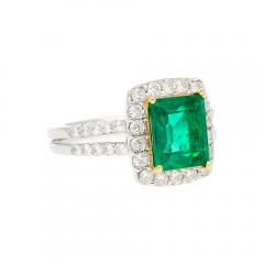 Carat Old Mine Muzo Colombian Emerald Diamond Halo with Split Shank 18K Ring - 3549657