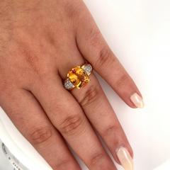Carat Oval Cut Orange Topaz and Round Cut Diamond Ring in 18K Solid Gold - 3515089