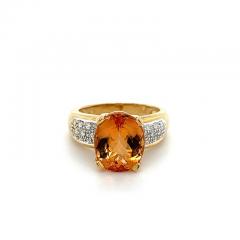 Carat Oval Cut Orange Topaz and Round Cut Diamond Ring in 18K Solid Gold - 3515092