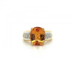 Carat Oval Cut Orange Topaz and Round Cut Diamond Ring in 18K Solid Gold - 3515094