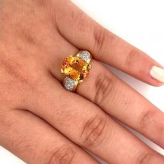 Carat Oval Cut Orange Topaz and Round Cut Diamond Ring in 18K Solid Gold - 3515095
