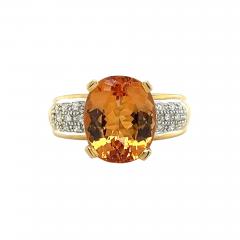 Carat Oval Cut Orange Topaz and Round Cut Diamond Ring in 18K Solid Gold - 3610263
