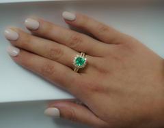 Carat TW Colombian Emerald Diamond Halo Ring in 18K Yellow Gold 2 Row Setting - 3513163