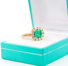 Carat TW Colombian Emerald Diamond Halo Ring in 18K Yellow Gold 2 Row Setting - 3513164
