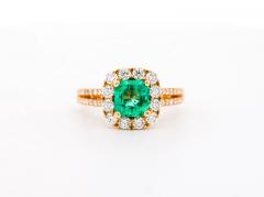 Carat TW Colombian Emerald Diamond Halo Ring in 18K Yellow Gold 2 Row Setting - 3513184