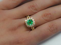 Carat TW Colombian Emerald Diamond Halo Ring in 18K Yellow Gold 2 Row Setting - 3513190