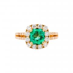 Carat TW Colombian Emerald Diamond Halo Ring in 18K Yellow Gold 2 Row Setting - 3574978
