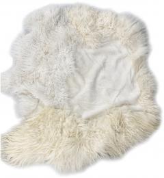 Carine Boxy Belgian Contemporary Handcrafted White Day Sheepskin Artistic Patchwork Rug - 4619545