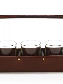 Carl Aub ck Carl Aub ck II Drinking Glass Carrying Rack Leather Brass Austria 1950s - 4064435
