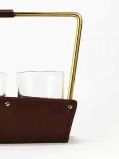 Carl Aub ck Carl Aub ck II Drinking Glass Carrying Rack Leather Brass Austria 1950s - 4064483