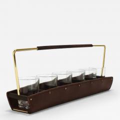 Carl Aub ck Carl Aub ck II Drinking Glass Carrying Rack Leather Brass Austria 1950s - 4065574