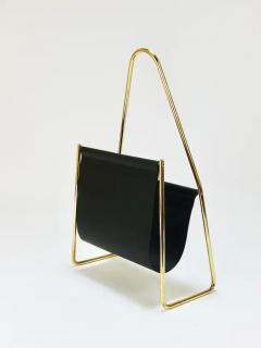 Carl Aub ck Carl Aub ck II Midcentury Magazine Rack Brass Black Leather Vintage Austria - 4064487