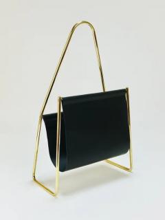 Carl Aub ck Carl Aub ck II Midcentury Magazine Rack Brass Black Leather Vintage Austria - 4064490