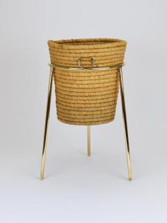 Carl Aub ck Carl Aub ck II Raffia Brass Wastepaper Basket Paper Bin Umbrella Stand 1950s - 4415176