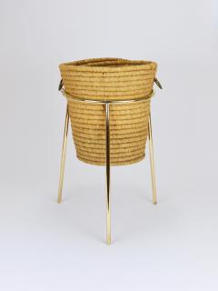 Carl Aub ck Carl Aub ck II Raffia Brass Wastepaper Basket Paper Bin Umbrella Stand 1950s - 4415177
