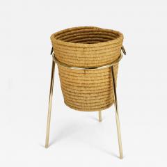 Carl Aub ck Carl Aub ck II Raffia Brass Wastepaper Basket Paper Bin Umbrella Stand 1950s - 4419651