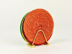 Carl Aub ck Carl Aub ck Midcentury Polished Brass Coaster Stand with Colorful Coasters - 4055561