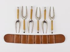 Carl Aub ck Carl Aubock 6 Forks with Leather Holder Corn Cob Skewers 3679 Vienna 1930s - 4632236