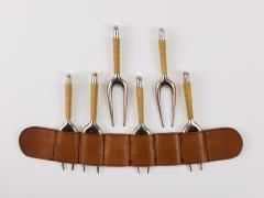 Carl Aub ck Carl Aubock 6 Forks with Leather Holder Corn Cob Skewers 3679 Vienna 1930s - 4632237