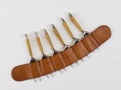 Carl Aub ck Carl Aubock 6 Forks with Leather Holder Corn Cob Skewers 3679 Vienna 1930s - 4632241