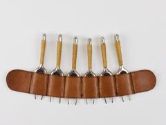 Carl Aub ck Carl Aubock 6 Forks with Leather Holder Corn Cob Skewers 3679 Vienna 1930s - 4632242
