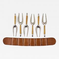 Carl Aub ck Carl Aubock 6 Forks with Leather Holder Corn Cob Skewers 3679 Vienna 1930s - 4632671