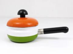 Carl Aub ck Carl Aubock Enameled Pot with Lid by Riess Orange White Green Austria 1970s - 4047555