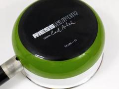 Carl Aub ck Carl Aubock Enameled Pot with Lid by Riess Orange White Green Austria 1970s - 4047556