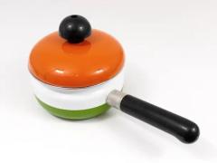 Carl Aub ck Carl Aubock Enameled Pot with Lid by Riess Orange White Green Austria 1970s - 4047557