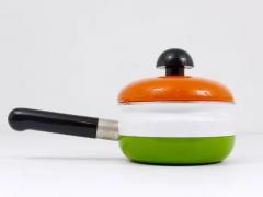 Carl Aub ck Carl Aubock Enameled Pot with Lid by Riess Orange White Green Austria 1970s - 4047568