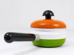 Carl Aub ck Carl Aubock Enameled Pot with Lid by Riess Orange White Green Austria 1970s - 4047570